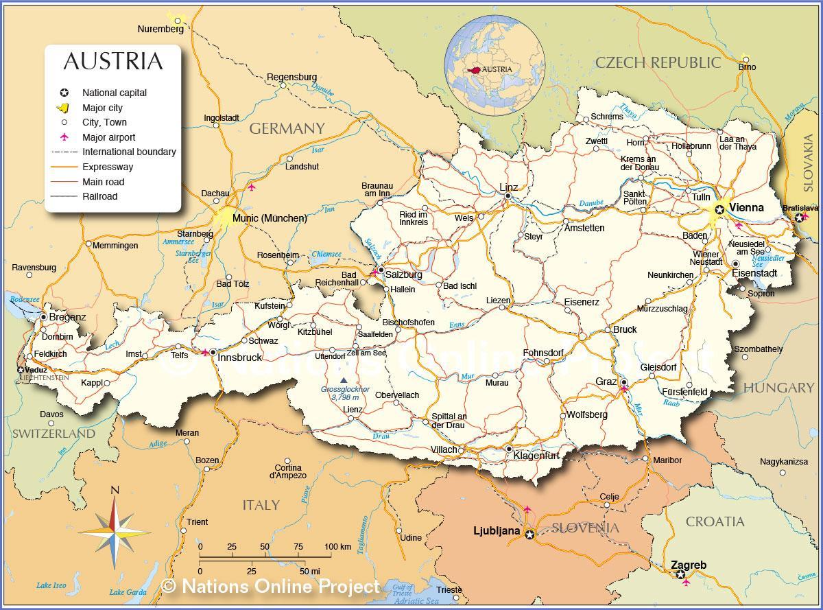 mapa ng austria sa mga lungsod at bayan