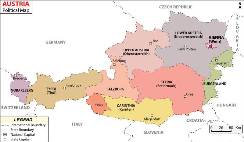 mapa ng austria pampulitika