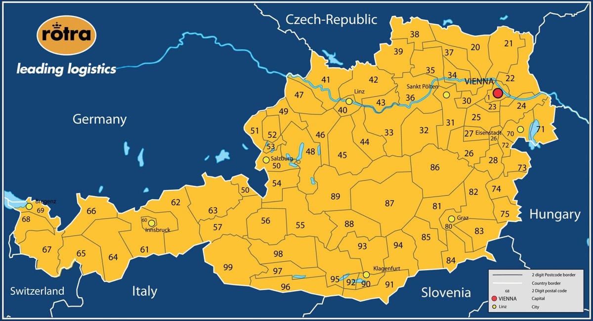 mapa ng austria postcode