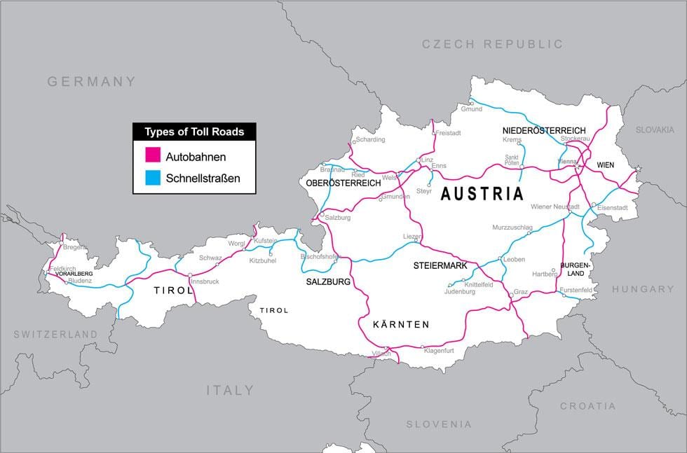 ang mga toll kalsada sa austria mapa