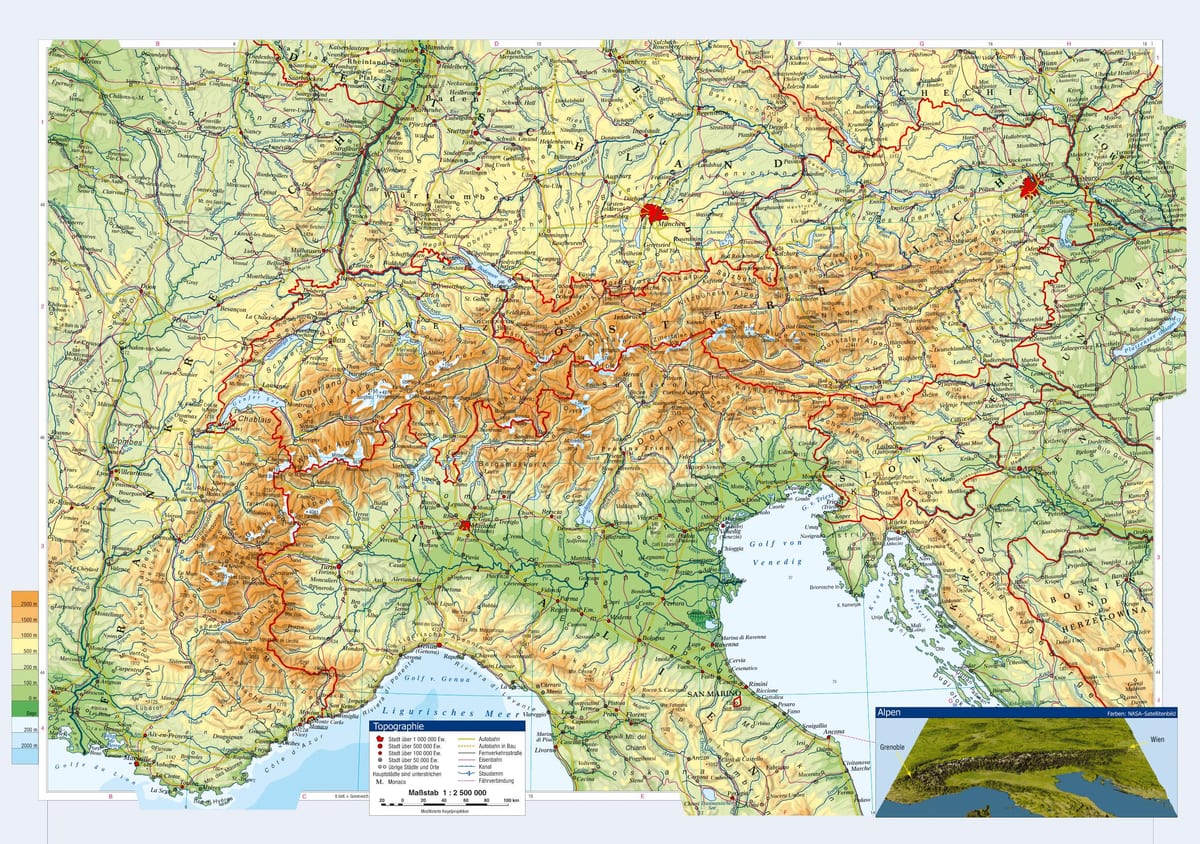 mapa ng austria topographic