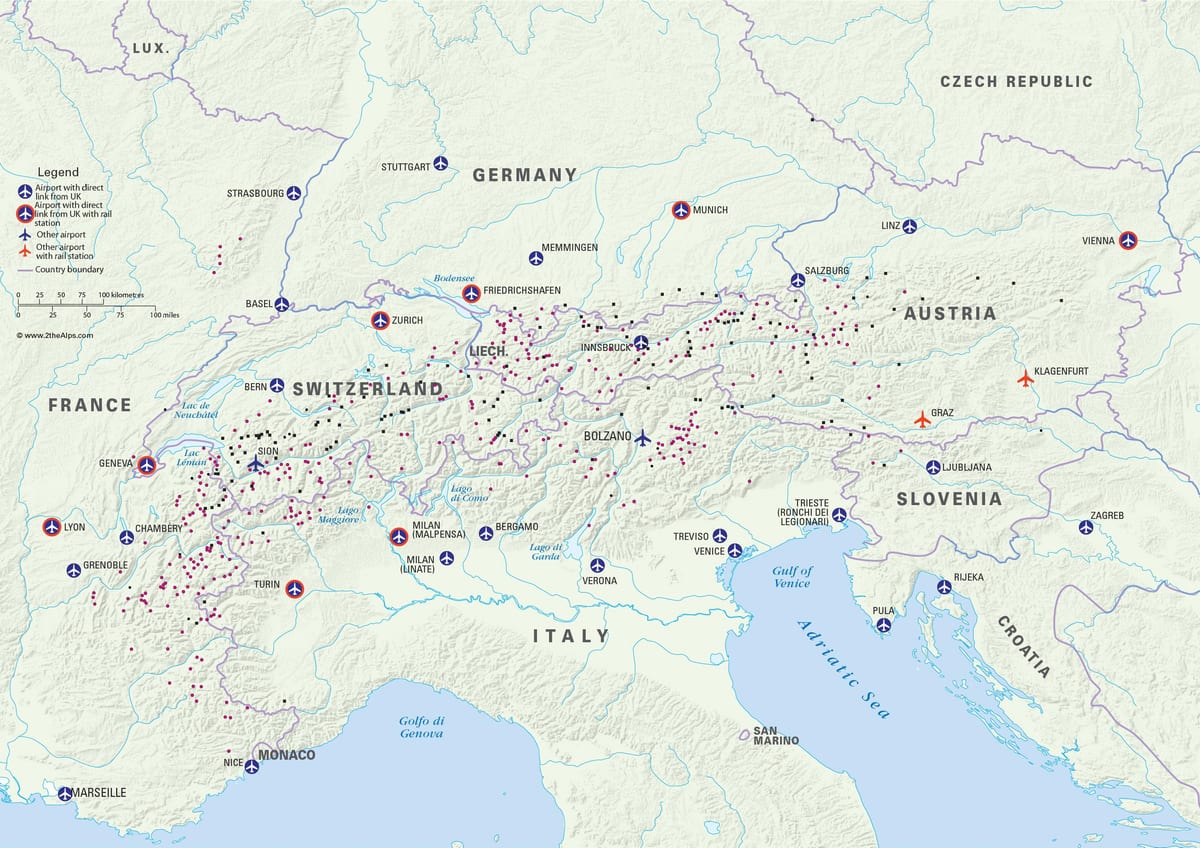 mapa ng austria ski resorts paliparan