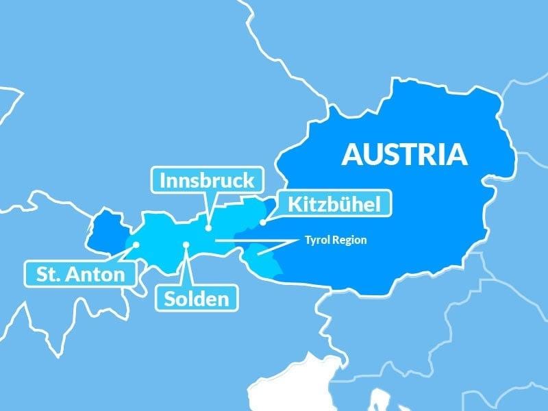 mapa ng mapa ng tyrol rehiyon austria