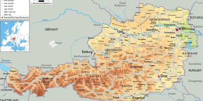 Mapa ng pisikal na mapa ng austria